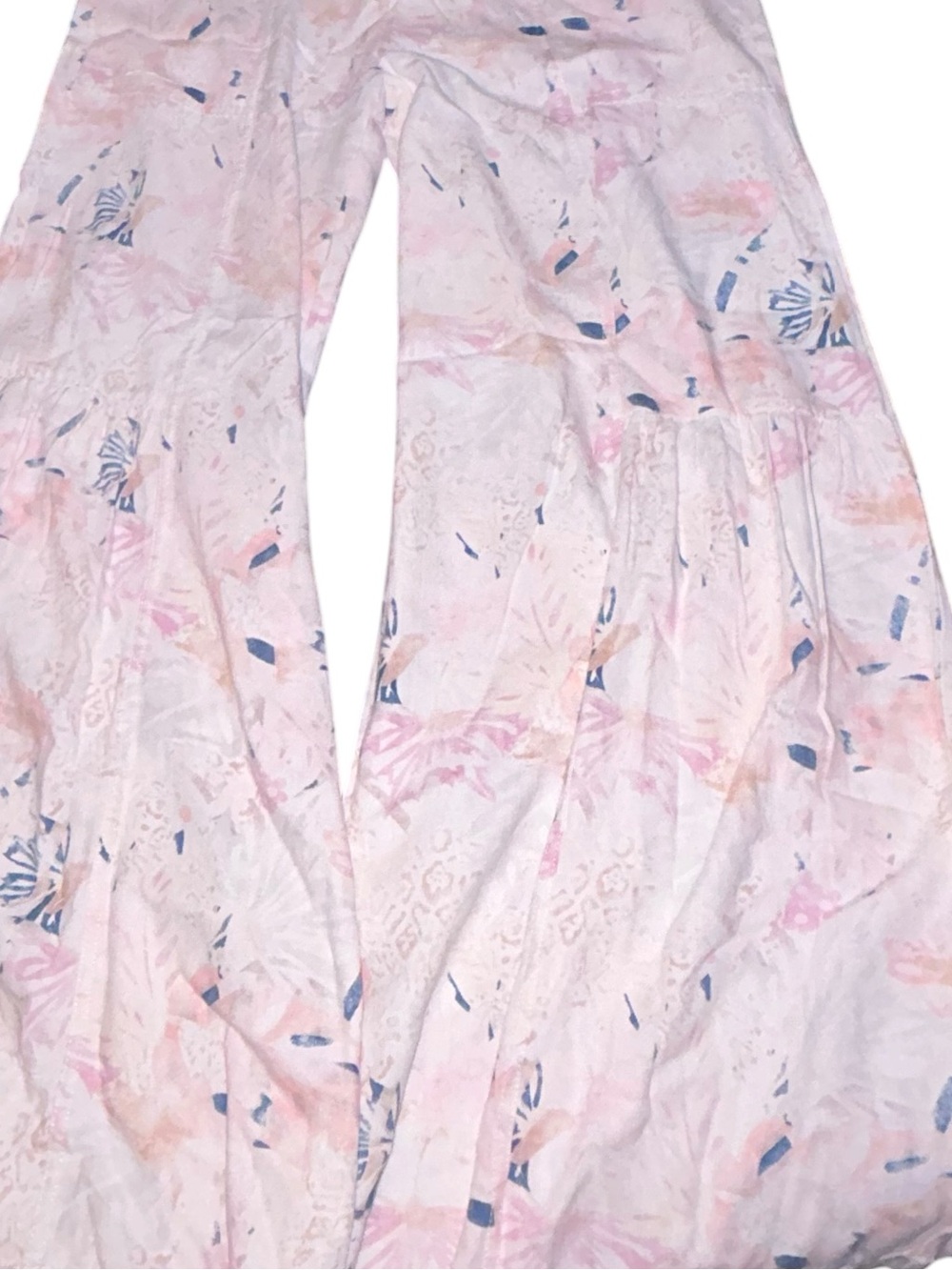 Rewash Pink Floral Wide-Leg Palazzo Pants with Blue Details - Picture 2 of 7
